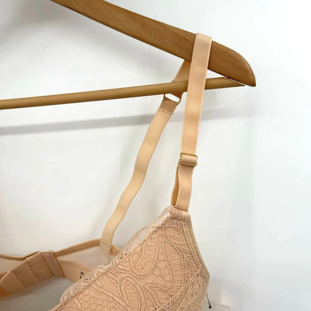 NWT Lively The Lace No-Wire Push-Up Bra in Toasted Almond Size 38D Nude Wireless